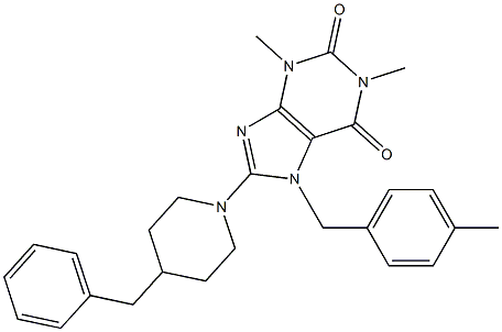 8-(4-BENZYLPIPERIDIN-1-YL)-1,3-DIMETHYL-7-(4-METHYLBENZYL)-1H-PURINE-2,6(3H,7H)-DIONE 结构式