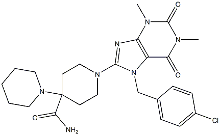 1'-(7-(4-CHLOROBENZYL)-1,3-DIMETHYL-2,6-DIOXO-2,3,6,7-TETRAHYDRO-1H-PURIN-8-YL)-1,4'-BIPIPERIDINE-4'-CARBOXAMIDE 结构式