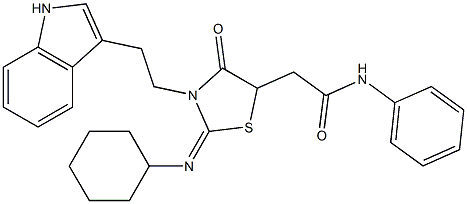 2-{2-(CYCLOHEXYLIMINO)-3-[2-(1H-INDOL-3-YL)ETHYL]-4-OXO-1,3-THIAZOLIDIN-5-YL}-N-PHENYLACETAMIDE 结构式