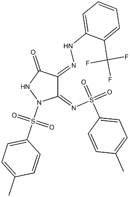 (E)-4-METHYL-N-((Z)-5-OXO-2-(P-TOLYLSULFONYL)-4-(2-(2-(TRIFLUOROMETHYL)PHENYL)HYDRAZONO)PYRAZOLIDIN-3-YLIDENE)BENZENESULFONAMIDE 结构式