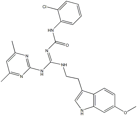 N-(2-CHLOROPHENYL)-N'-((E)-[(4,6-DIMETHYL-2-PYRIMIDINYL)AMINO]{[2-(6-METHOXY-1H-INDOL-3-YL)ETHYL]AMINO}METHYLIDENE)UREA 结构式