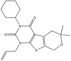 1-ALLYL-3-CYCLOHEXYL-6,6-DIMETHYL-1,5,6,8-TETRAHYDRO-2H-PYRANO[4',3':4,5]THIENO[2,3-D]PYRIMIDINE-2,4(3H)-DIONE 结构式