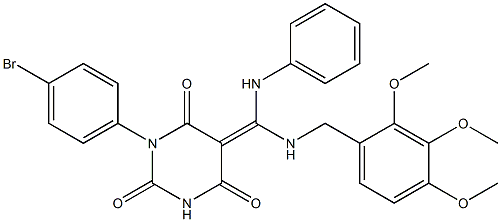 (Z)-1-(4-Bromophenyl)-5-((phenylamino)(2,3,4-trimethoxybenzylamino)methylene)pyrimidine-2,4,6(1H,3H,5H)-trione 结构式