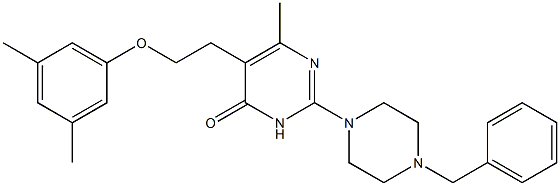 2-(4-BENZYLPIPERAZIN-1-YL)-5-(2-(3,5-DIMETHYLPHENOXY)ETHYL)-6-METHYLPYRIMIDIN-4(3H)-ONE 结构式