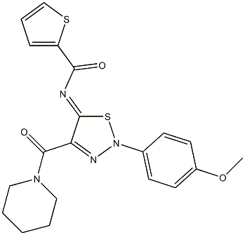 N-[(5Z)-2-(4-METHOXYPHENYL)-4-(PIPERIDIN-1-YLCARBONYL)-1,2,3-THIADIAZOL-5(2H)-YLIDENE]THIOPHENE-2-CARBOXAMIDE 结构式