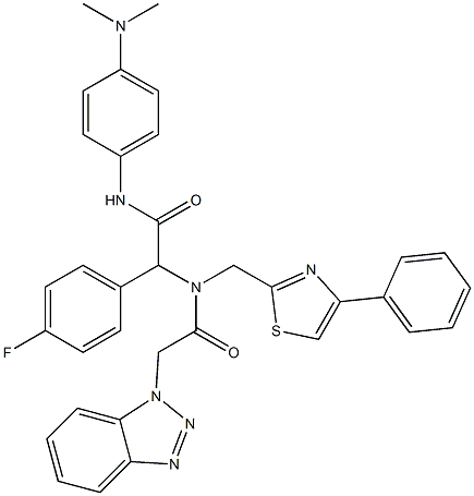 2-(2-(1H-BENZO[D][1,2,3]TRIAZOL-1-YL)-N-((4-PHENYLTHIAZOL-2-YL)METHYL)ACETAMIDO)-N-(4-(DIMETHYLAMINO)PHENYL)-2-(4-FLUOROPHENYL)ACETAMIDE 结构式