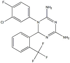 1-(3-CHLORO-4-FLUORO-PHENYL)-6-(2-TRIFLUOROMETHYL-PHENYL)-1,6-DIHYDRO-[1,3,5]TRIAZINE-2,4-DIAMINE 结构式
