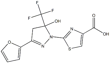 2-[3-(2-FURYL)-5-HYDROXY-5-(TRIFLUOROMETHYL)-4,5-DIHYDRO-1H-PYRAZOL-1-YL]-1,3-THIAZOLE-4-CARBOXYLIC ACID 结构式