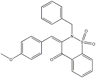 (3E)-2-BENZYL-3-(4-METHOXYBENZYLIDENE)-2,3-DIHYDRO-4H-1,2-BENZOTHIAZIN-4-ONE 1,1-DIOXIDE 结构式