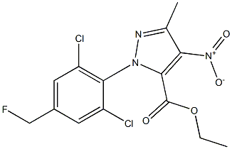 1-[2,6-DICHLORO-4-(FLUOROMETHYL)PHENYL]-3-METHYL-4-NITRO-1H-PYRAZOLE-5-CARBOXYLIC ACID ETHYL ESTER 结构式