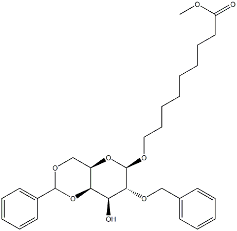8-Methoxycarbonyloct-1-yl 2-O-benzyl-4,6-O-benzylidene-beta-D-galactopyranoside 结构式