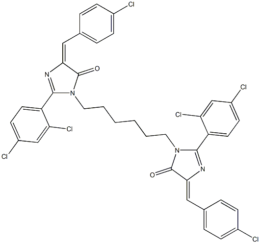 (E)-4-(4-CHLOROBENZYLIDENE)-1-(6-((Z)-4-(4-CHLOROBENZYLIDENE)-2-(2,4-DICHLOROPHENYL)-5-OXO-4,5-DIHYDROIMIDAZOL-1-YL)HEXYL)-2-(2,4-DICHLOROPHENYL)-1H-IMIDAZOL-5(4H)-ONE 结构式