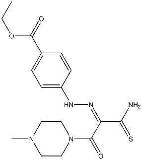 ETHYL 4-((2E)-2-{2-AMINO-1-[(4-METHYLPIPERAZIN-1-YL)CARBONYL]-2-THIOXOETHYLIDENE}HYDRAZINO)BENZOATE 结构式