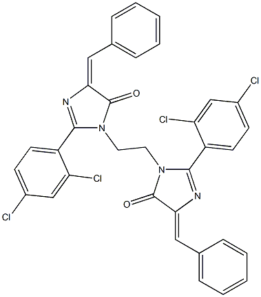 (E)-4-BENZYLIDENE-1-(2-((Z)-4-BENZYLIDENE-2-(2,4-DICHLOROPHENYL)-5-OXO-4,5-DIHYDROIMIDAZOL-1-YL)ETHYL)-2-(2,4-DICHLOROPHENYL)-1H-IMIDAZOL-5(4H)-ONE 结构式