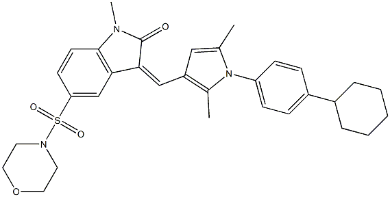 (Z)-3-((1-(4-CYCLOHEXYLPHENYL)-2,5-DIMETHYL-1H-PYRROL-3-YL)METHYLENE)-1-METHYL-5-(MORPHOLINOSULFONYL)INDOLIN-2-ONE 结构式