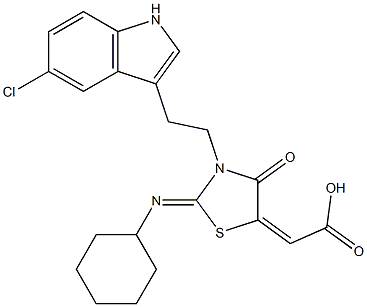 2-[3-[2-(5-CHLORO-1H-INDOL-3-YL)ETHYL]-2-(CYCLOHEXYLIMINO)-4-OXO-1,3-THIAZOLIDIN-5-YLIDENE]ACETIC ACID 结构式