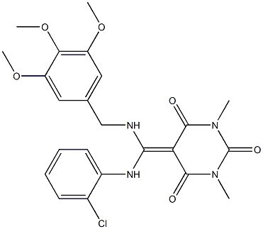 5-((2-CHLOROPHENYLAMINO)(3,4,5-TRIMETHOXYBENZYLAMINO)METHYLENE)-1,3-DIMETHYLPYRIMIDINE-2,4,6(1H,3H,5H)-TRIONE 结构式