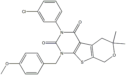 3-(3-CHLOROPHENYL)-1-(4-METHOXYBENZYL)-6,6-DIMETHYL-1,5,6,8-TETRAHYDRO-2H-PYRANO[4',3':4,5]THIENO[2,3-D]PYRIMIDINE-2,4(3H)-DIONE 结构式