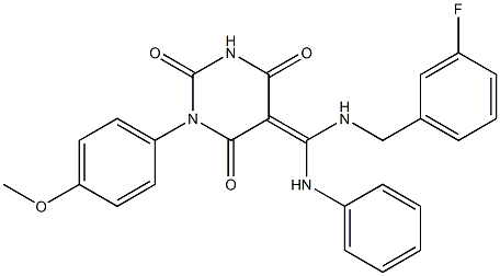 (Z)-5-((3-FLUOROBENZYLAMINO)(PHENYLAMINO)METHYLENE)-1-(4-METHOXYPHENYL)PYRIMIDINE-2,4,6(1H,3H,5H)-TRIONE 结构式