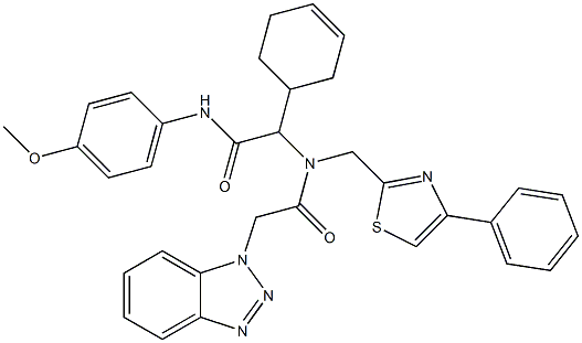 2-(2-(1H-BENZO[D][1,2,3]TRIAZOL-1-YL)-N-((4-PHENYLTHIAZOL-2-YL)METHYL)ACETAMIDO)-2-(CYCLOHEX-3-ENYL)-N-(4-METHOXYPHENYL)ACETAMIDE 结构式