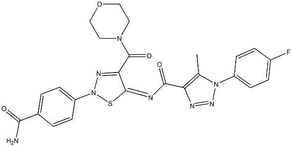 (Z)-N-(2-(4-CARBAMOYLPHENYL)-4-(MORPHOLINE-4-CARBONYL)-1,2,3-THIADIAZOL-5(2H)-YLIDENE)-1-(4-FLUOROPHENYL)-5-METHYL-1H-1,2,3-TRIAZOLE-4-CARBOXAMIDE 结构式