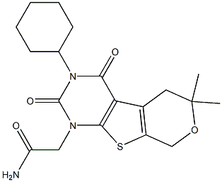 2-[3-Cyclohexyl-6,6-dimethyl-2,4-dioxo-3,4,5,8-tetrahydro-2H-pyrano[4',3':4,5]thieno[2,3-d]pyrimidin-1(6H)-yl]acetamide 结构式