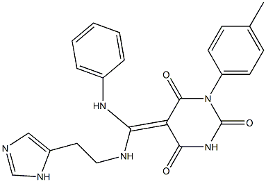 (5Z)-5-(ANILINO{[2-(1H-IMIDAZOL-5-YL)ETHYL]AMINO}METHYLENE)-1-(4-METHYLPHENYL)PYRIMIDINE-2,4,6(1H,3H,5H)-TRIONE 结构式