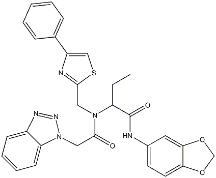 2-(2-(1H-BENZO[D][1,2,3]TRIAZOL-1-YL)-N-((4-PHENYLTHIAZOL-2-YL)METHYL)ACETAMIDO)-N-(BENZO[D][1,3]DIOXOL-5-YL)BUTANAMIDE 结构式