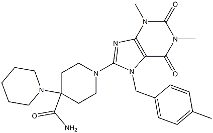 1'-(1,3-DIMETHYL-7-(4-METHYLBENZYL)-2,6-DIOXO-2,3,6,7-TETRAHYDRO-1H-PURIN-8-YL)-1,4'-BIPIPERIDINE-4'-CARBOXAMIDE 结构式