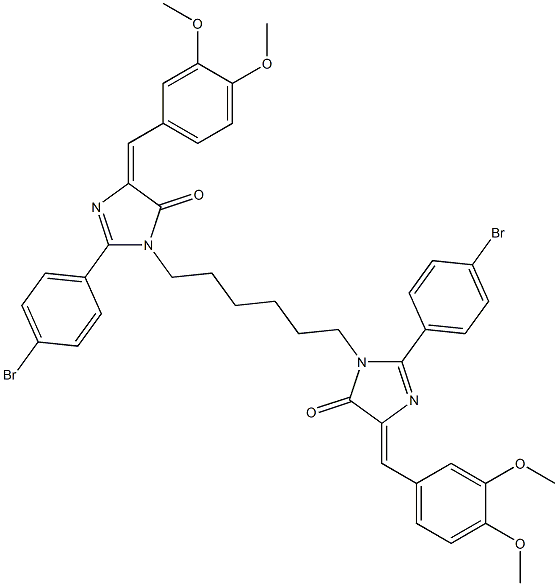 (Z)-2-(4-BROMOPHENYL)-1-(6-((E)-2-(4-BROMOPHENYL)-4-(3,4-DIMETHOXYBENZYLIDENE)-5-OXO-4,5-DIHYDROIMIDAZOL-1-YL)HEXYL)-4-(3,4-DIMETHOXYBENZYLIDENE)-1H-IMIDAZOL-5(4H)-ONE 结构式