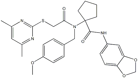 N-(BENZO[D][1,3]DIOXOL-5-YL)-1-(2-(4,6-DIMETHYLPYRIMIDIN-2-YLTHIO)-N-(4-METHOXYBENZYL)ACETAMIDO)CYCLOPENTANECARBOXAMIDE 结构式