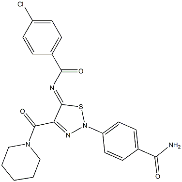 4-[(5Z)-4-(PIPERIDIN-1-YLCARBONYL)-5-[(4-CHLOROBENZOYL)IMINO]-1,2,3-THIADIAZOL-2(5H)-YL]BENZAMIDE 结构式