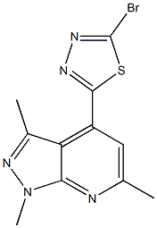 4-(5-Bromo-1,3,4-thiadiazol-2-yl)-1,3,6-trimethyl-1H-pyrazolo[3,4-b]pyridine 结构式