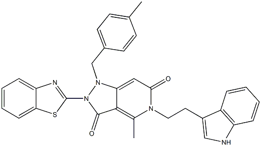 5-(2-(1H-Indol-3-yl)ethyl)-2-(benzo[d]thiazol-2-yl)-4-methyl-1-(4-methylbenzyl)-1,2-dihydro-5H-pyrazolo[4,3-c]pyridine-3,6-dione 结构式