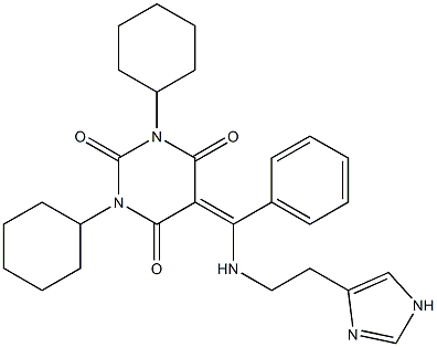 5-[{[2-(1H-IMIDAZOL-4-YL)ETHYL]AMINO}(PHENYL)METHYLENE]-1,3-DICYCLOHEXYLPYRIMIDINE-2,4,6(1H,3H,5H)-TRIONE 结构式