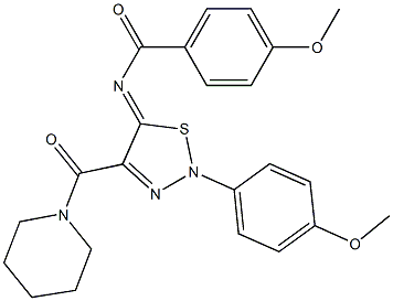 4-METHOXY-N-[2-(4-METHOXYPHENYL)-4-(1-PIPERIDINYLCARBONYL)-1,2,3-THIADIAZOL-5(2H)-YLIDENE]BENZAMIDE 结构式