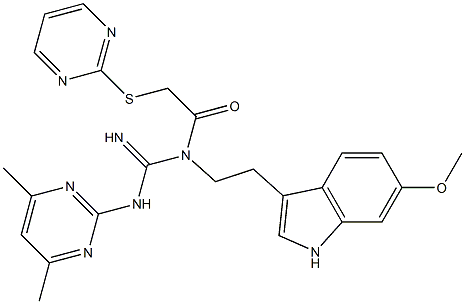 N-(4,6-DIMETHYL-2-PYRIMIDINYL)-N'-[2-(6-METHOXY-1H-INDOL-3-YL)ETHYL]-N'-[2-(2-PYRIMIDINYLSULFANYL)ACETYL]GUANIDINE 结构式