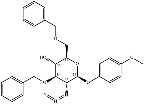 4-甲氧苯基-2-叠氮-3,6-二-O-苯基-2-脱氧-Β-D-吡喃葡萄糖苷 结构式