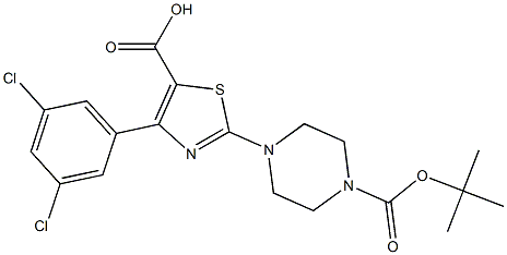 2-(4-(TERT-BUTOXYCARBONYL)PIPERAZIN-1-YL)-4-(3,5-DICHLOROPHENYL)THIAZOLE-5-CARBOXYLIC ACID 结构式