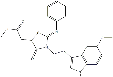 METHYL 2-[3-[2-(5-METHOXY-1H-INDOL-3-YL)ETHYL]-4-OXO-2-(PHENYLIMINO)-1,3-THIAZOLIDIN-5-YL]ACETATE 结构式