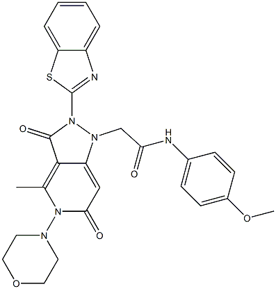 2-(2-(BENZO[D]THIAZOL-2-YL)-4-METHYL-5-MORPHOLINO-3,6-DIOXO-2,3,5,6-TETRAHYDROPYRAZOLO[4,3-C]PYRIDIN-1-YL)-N-(4-METHOXYPHENYL)ACETAMIDE 结构式