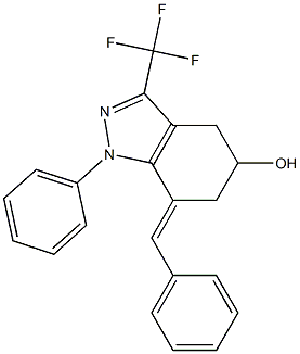 7-(E)-BENZYLIDENE-4,5,6,7-TETRAHYDRO-5-HYDROXY-1-PHENYL-3-TRIFLUOROMETHYL-1H-INDAZOLE 结构式