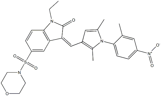 (Z)-3-((2,5-DIMETHYL-1-(2-METHYL-4-NITROPHENYL)-1H-PYRROL-3-YL)METHYLENE)-1-ETHYL-5-(MORPHOLINOSULFONYL)INDOLIN-2-ONE 结构式
