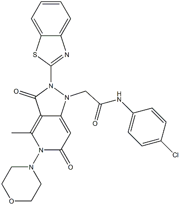 2-(2-(BENZO[D]THIAZOL-2-YL)-4-METHYL-5-MORPHOLINO-3,6-DIOXO-2,3,5,6-TETRAHYDROPYRAZOLO[4,3-C]PYRIDIN-1-YL)-N-(4-CHLOROPHENYL)ACETAMIDE 结构式