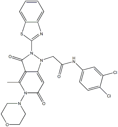 2-(2-(Benzo[d]thiazol-2-yl)-4-methyl-5-morpholino-3,6-dioxo-2,3,5,6-tetrahydropyrazolo[4,3-c]pyridin-1-yl)-N-(3,4-dichlorophenyl)acetamide 结构式