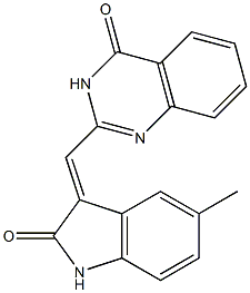 2-[(E)-(5-Methyl-2-oxo-1,2-dihydro-3H-indol-3-ylidene)methyl]quinazolin-4(3H)-one 结构式