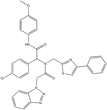 2-(2-(1H-BENZO[D][1,2,3]TRIAZOL-1-YL)-N-((4-PHENYLTHIAZOL-2-YL)METHYL)ACETAMIDO)-2-(4-CHLOROPHENYL)-N-(4-METHOXYPHENYL)ACETAMIDE 结构式