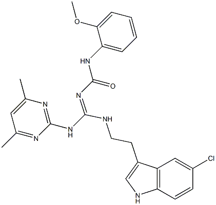 N-{(E)-{[2-(5-CHLORO-1H-INDOL-3-YL)ETHYL]AMINO}[(4,6-DIMETHYL-2-PYRIMIDINYL)AMINO]METHYLIDENE}-N'-(2-METHOXYPHENYL)UREA 结构式