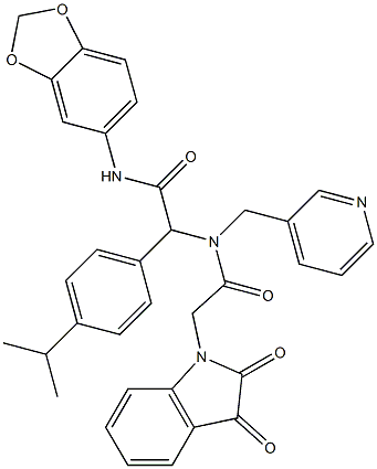 N-(BENZO[D][1,3]DIOXOL-5-YL)-2-(2-(2,3-DIOXOINDOLIN-1-YL)-N-(PYRIDIN-3-YLMETHYL)ACETAMIDO)-2-(4-ISOPROPYLPHENYL)ACETAMIDE 结构式