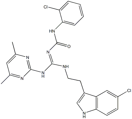 N-{(E)-{[2-(5-CHLORO-1H-INDOL-3-YL)ETHYL]AMINO}[(4,6-DIMETHYL-2-PYRIMIDINYL)AMINO]METHYLIDENE}-N'-(2-CHLOROPHENYL)UREA 结构式